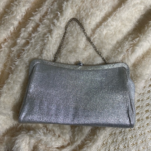 Vintage silver metallic clutch handbag mini bag - Picture 2 of 7